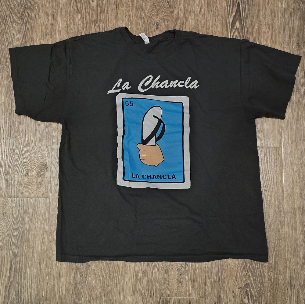 Men's XL Black T-shirt with La Chancla Loteria Card Print New Without Tags